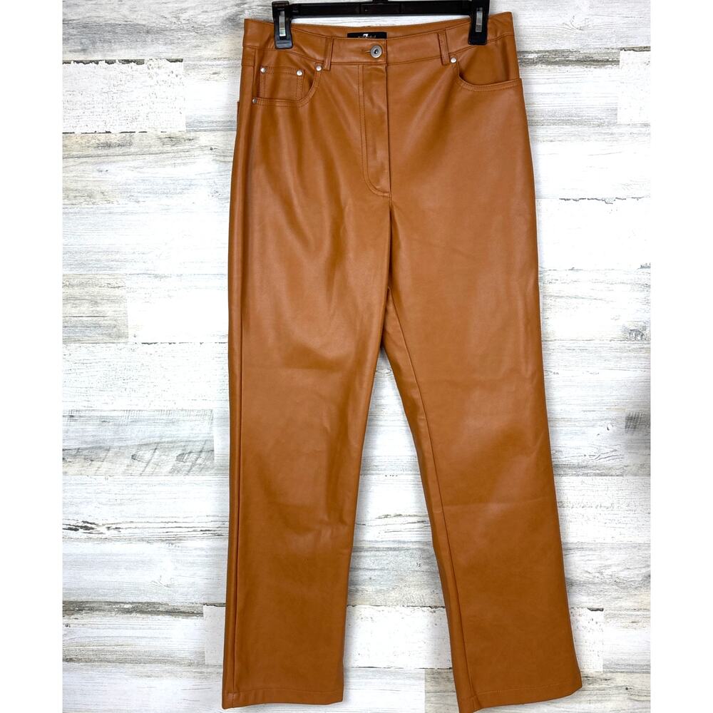 7 For All Mankind Womens Medium Chestnut Vegan Leather Straight Leg Pants NEW